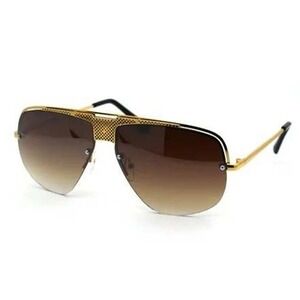 Men Sunglasses Gold Frame Brown Gradient Lens Luxury Style Outdoor Driving Gafas